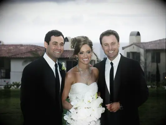 Bachelor Jason Mesnick and Molly Malaney on wedding day with Chris Harrison