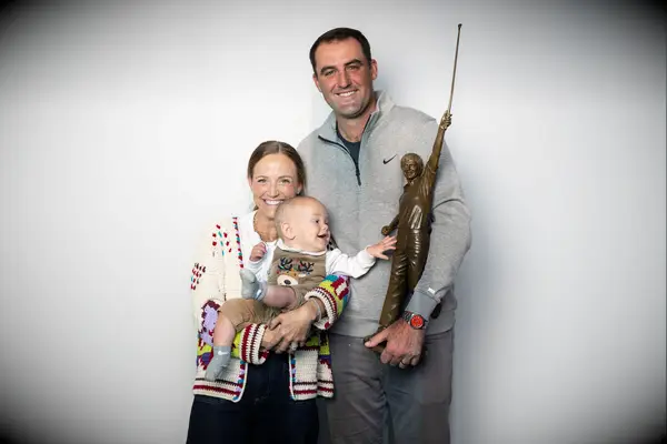 Scottie and Meredith Scheffler with son Bennett at the 2024 PGA Player of the Year ceremony