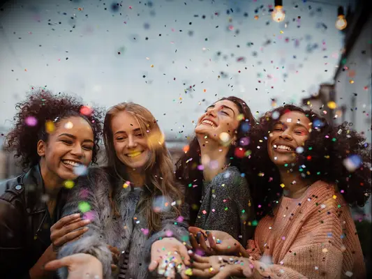 Bachelorette party with confetti