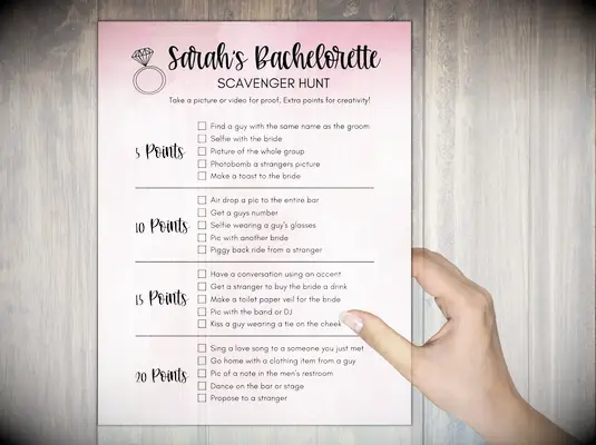 Pink Customizable Bachelorette Photo Scavenger Hunt