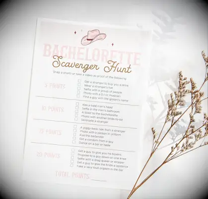 Cowgirl Bachelorette Scavenger Hunt Game