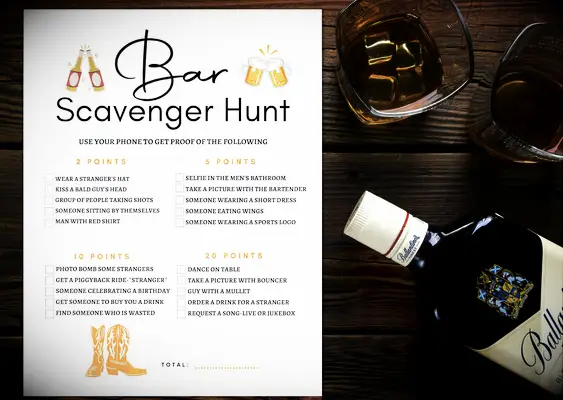 Bachelorette party bar scavenger hunt