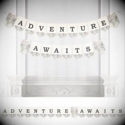 Travel-inspired Adventure Awaits bunting for your bridal shower