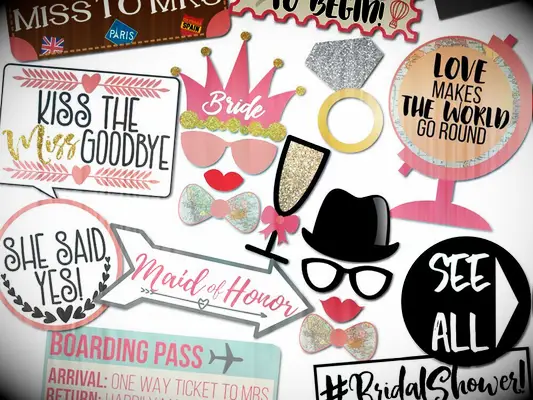 Travel-inspired photo booth props for your bridal shower