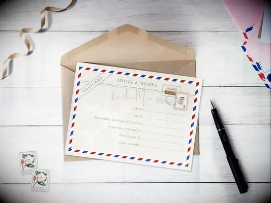 Customizable advice card for your travel-themed bridal shower