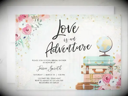 Love is an Adventure travel-inspired bridal shower invitations
