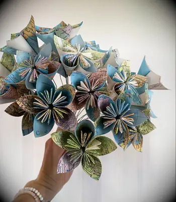 Recycled map paper flower wedding bouquet from Greencycledesigns