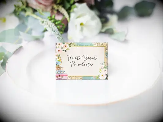 Vintage travel-themed place cards for your bridal shower