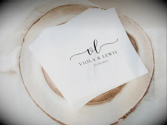 Personalized cocktail napkins rehearsal dinner decor