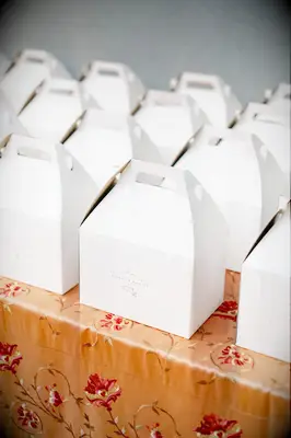 Cardboard Welcome Boxes, rehearsal dinner decoration inspiration