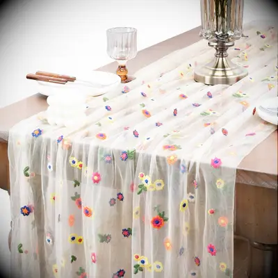 Flower Embroidered Table Runner bachelorette party decoration
