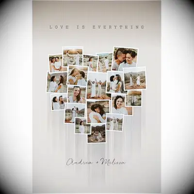 Photo board with heart-shaped collage bachelorette decor