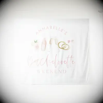 Pink and white photo backdrop for bachelorette