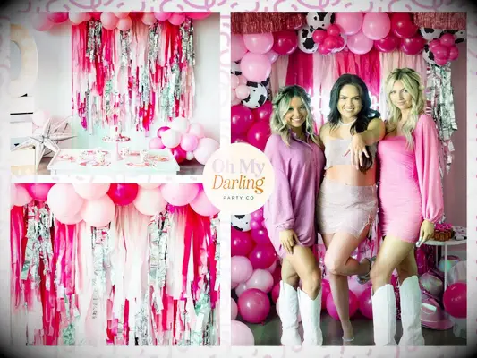 Fringe balloon and streamer photo backdrop for bachelorette