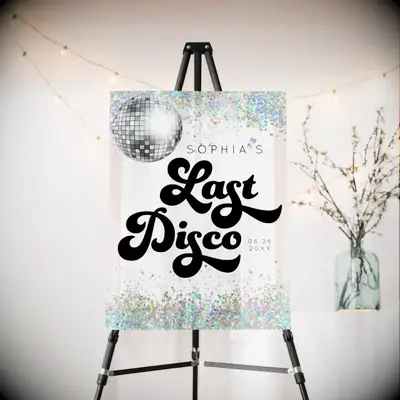 Last disco custom bachelorette party sign. 