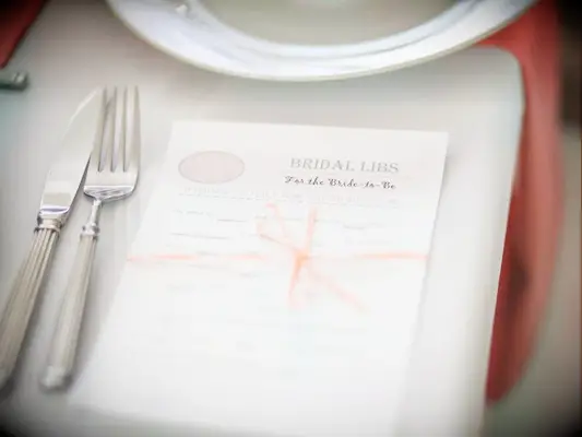 A bridal mad libs at a bridal shower party. 