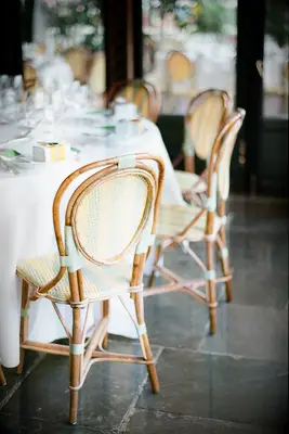 Woven blue and yellow bistro chairs