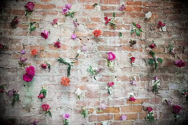 Red brick walls with florals