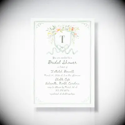 Countryside crest-inspired bridal shower invite