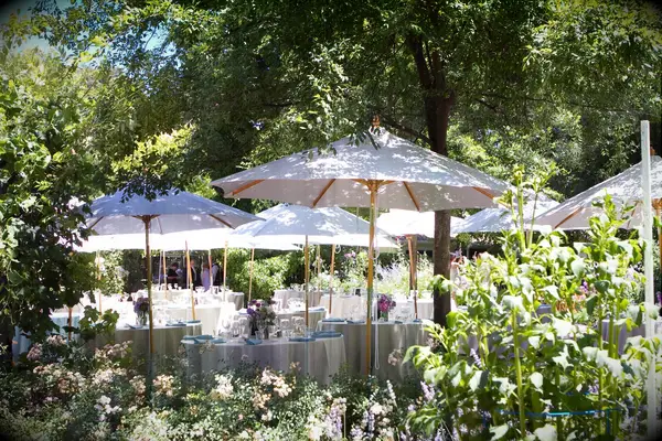 Garden bridal shower with shade umbrellas