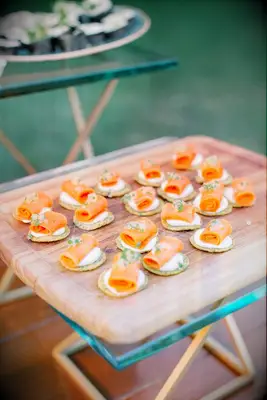 Smoked salmon bite at a bridal shower. 