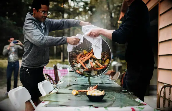 Seafood boil at bridal shower