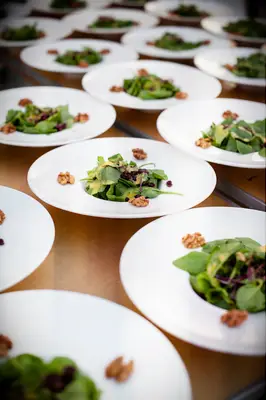 Preportioned salads at bridal shower