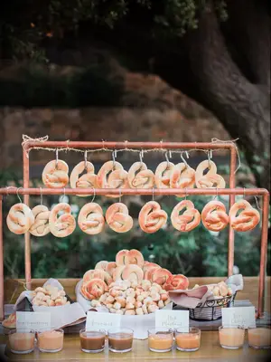 Soft pretzel bar with dipping sauces. 