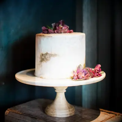 Engagement cake decorated with flowers