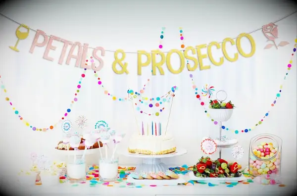 Petals and prosecco banner for bridal shower