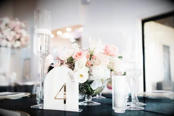Table number beside Champagne flutes