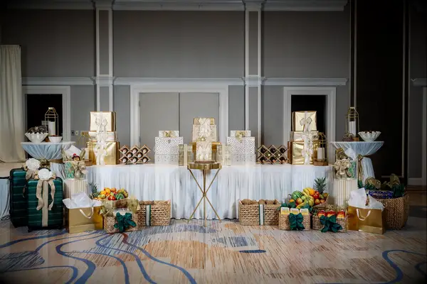 Gift table at bridal or wedding shower