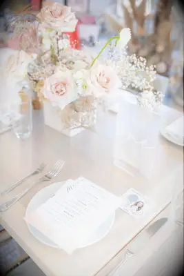 Place setting with scratch-off door game at wedding shower