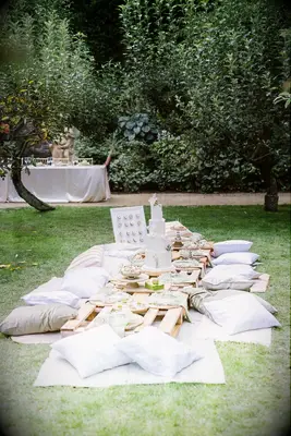 Pastel backyard picnic for a bridal shower.