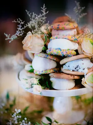 Ice cream sandwiches atop cake stand