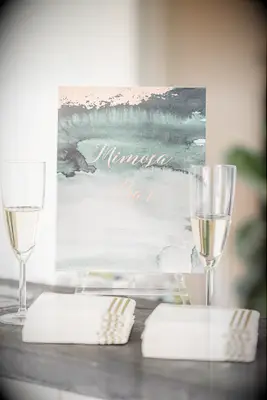 Blue watercolor bar menu sign, wedding shower ideas 2023. 