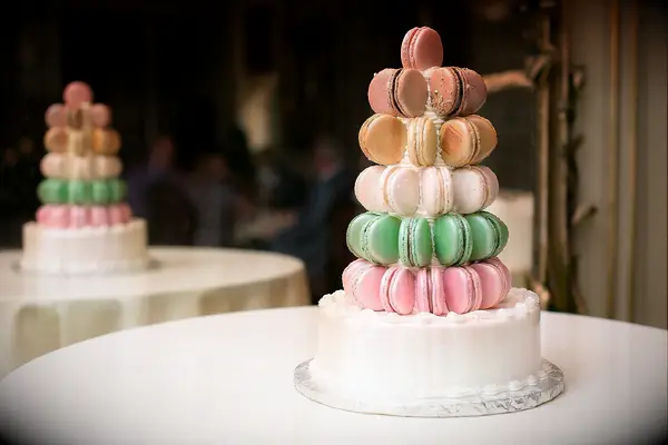 Macaron tower at Bridgerton inspired bridal shower