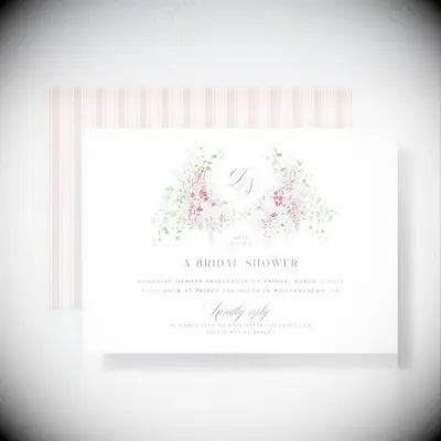 Wisteria garden crest Bridgerton inspired bridal shower invitation