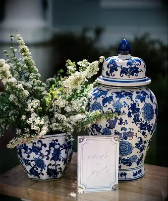 Chinoiserie jars at Bridgerton themed bridal shower