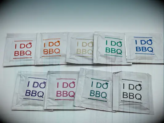 I Do BBQ wet wipe idea for engagement party. 