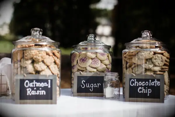 Jar of cookies dessert idea for BBQ engagement party. 