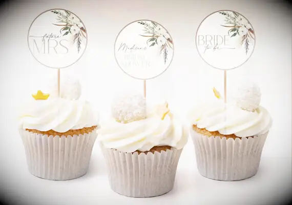 Pampas Grass Printed Boho Bridal Shower Cupcake Toppers