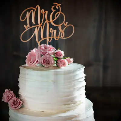 Mr. & Mrs. Wood Boho Bridal Shower Cake Topper