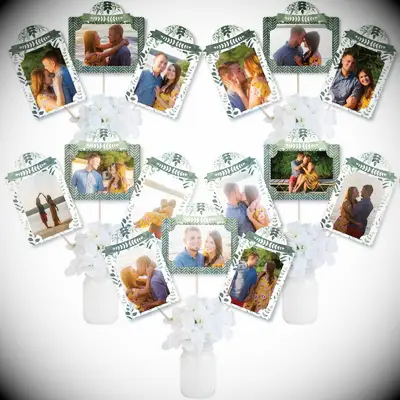Greenery Party Picture Centerpiece Sticks for Boho Bridal Shower