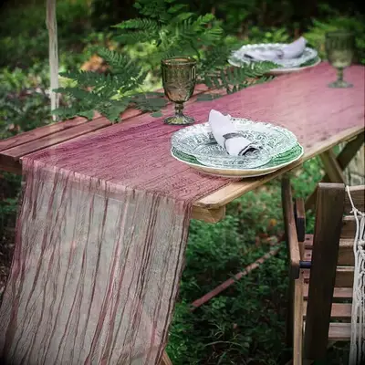 Leather Pink Cheesecloth Table Runner for Boho Bridal Shower