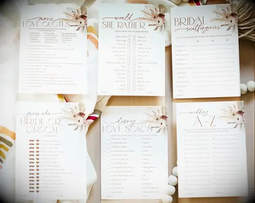 Boho Bridal Shower Printable Games
