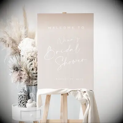 Cream boho bridal shower entrance sign