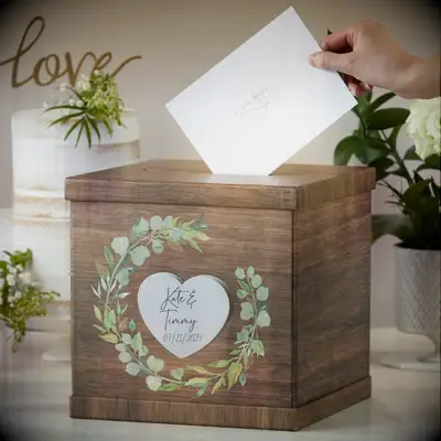 Rustic Brown Wood Card Box for Boho Bridal Shower