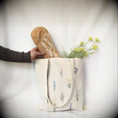 Floral canvas tote