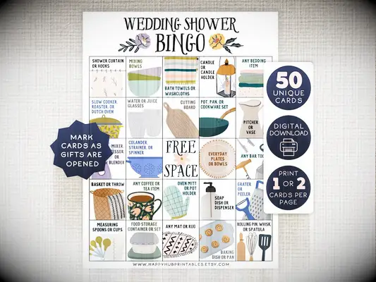 Wedding shower bingo card